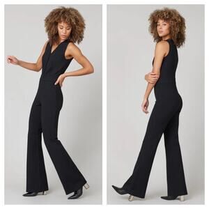 Spanx Sleeveless Flare Ponte Jumpsuit Medium Black Stretch Sleeveless Minimalist